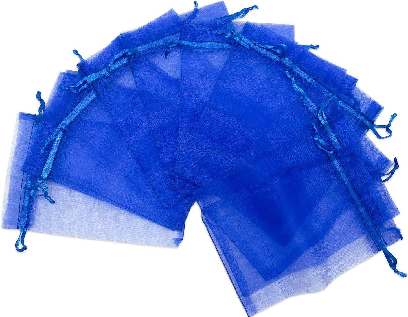 TheDisplayGuys 100-Pack XS 2 x 2 3/4" Royal Blue Sheer Organza Gift Bags with Drawstring, Jewelry Candy Treat Wedding Party Favors Mesh Pouch