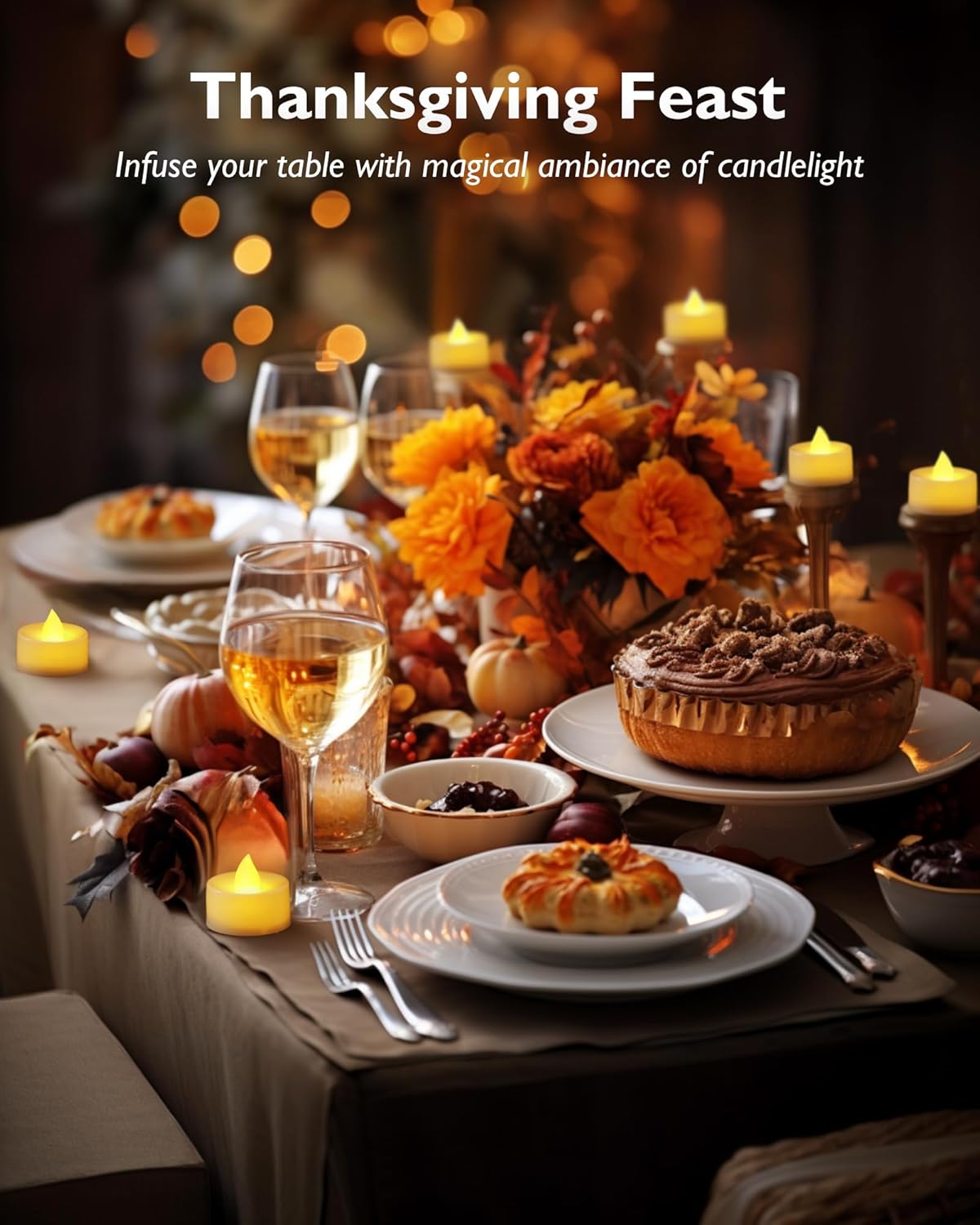 Homemory 24-Pack Flameless LED Tea Lights Candles Battery Operated, 200+Hour Fake Electric Candles TeaLights for Votive, Halloween, Ofrenda, Diya, Wedding Centerpiece Table Decor, Funeral, Christmas