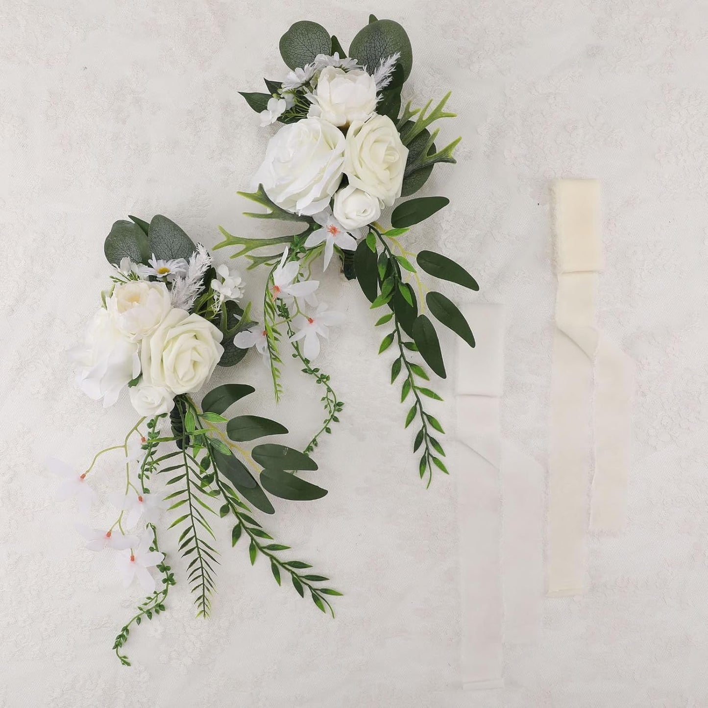 Wedding Aisle Decorations Set of 8 Chair Back Flowers Floral Pew Wedding Decorations for Ceremony with Chiffon Ribbons Fall Decor