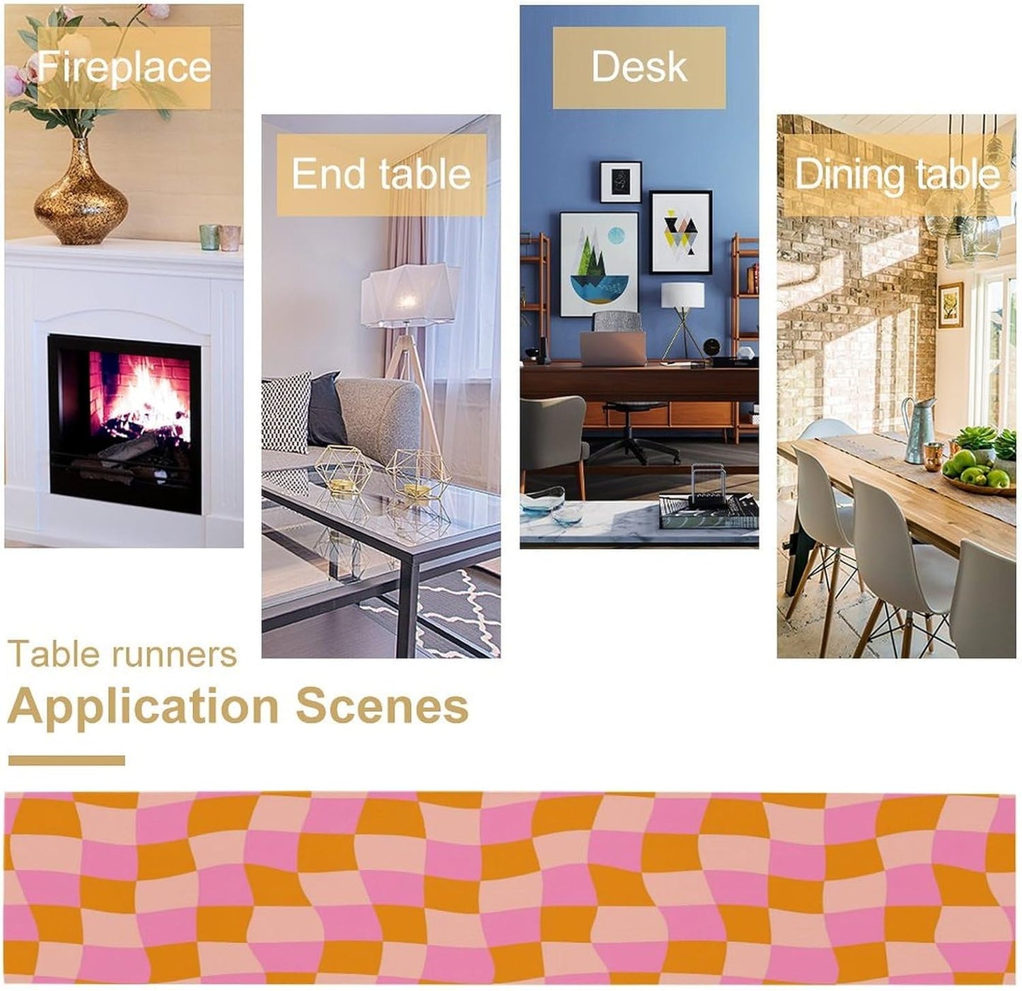 Checkered Table Runner Orange Retro 60s70s Boho Style Kitchen Restaurant Decoration Suitable for Indoor and Outdoor Festival Home Wedding Party Table Runner 13x108 Inch