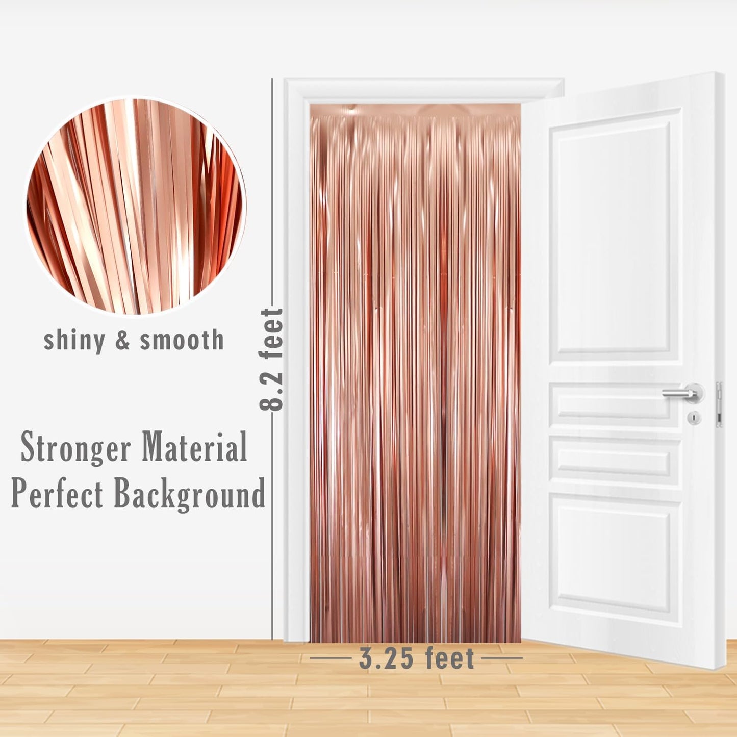 GOER 3.2 ft x 8.2 ft Metallic Tinsel Foil Fringe Curtains Party Photo Backdrop Party Streamers for Birthday,Graduation,New Year Eve Decorations Wedding Decor (1 Pack,Matte Rose Gold,Thick Material)