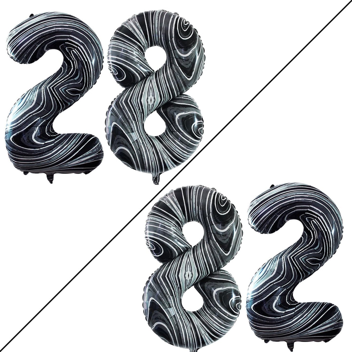 GOER Number 28 Balloons for 28th Birthday Party Decorations,42 Inch Jumbo Foil Helium 82 Balloons for 82nd Birthday Party Decoration (Marble Black)