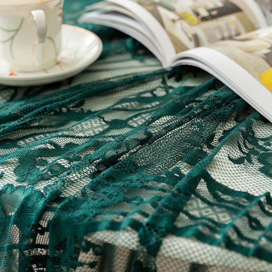 Vintage 60 inch Green Lace Tablecloth Floral Embroidered Boho Shabby Chic Small Table Cover for Wedding Halloween Party Dinning Holiday, 1 Piece