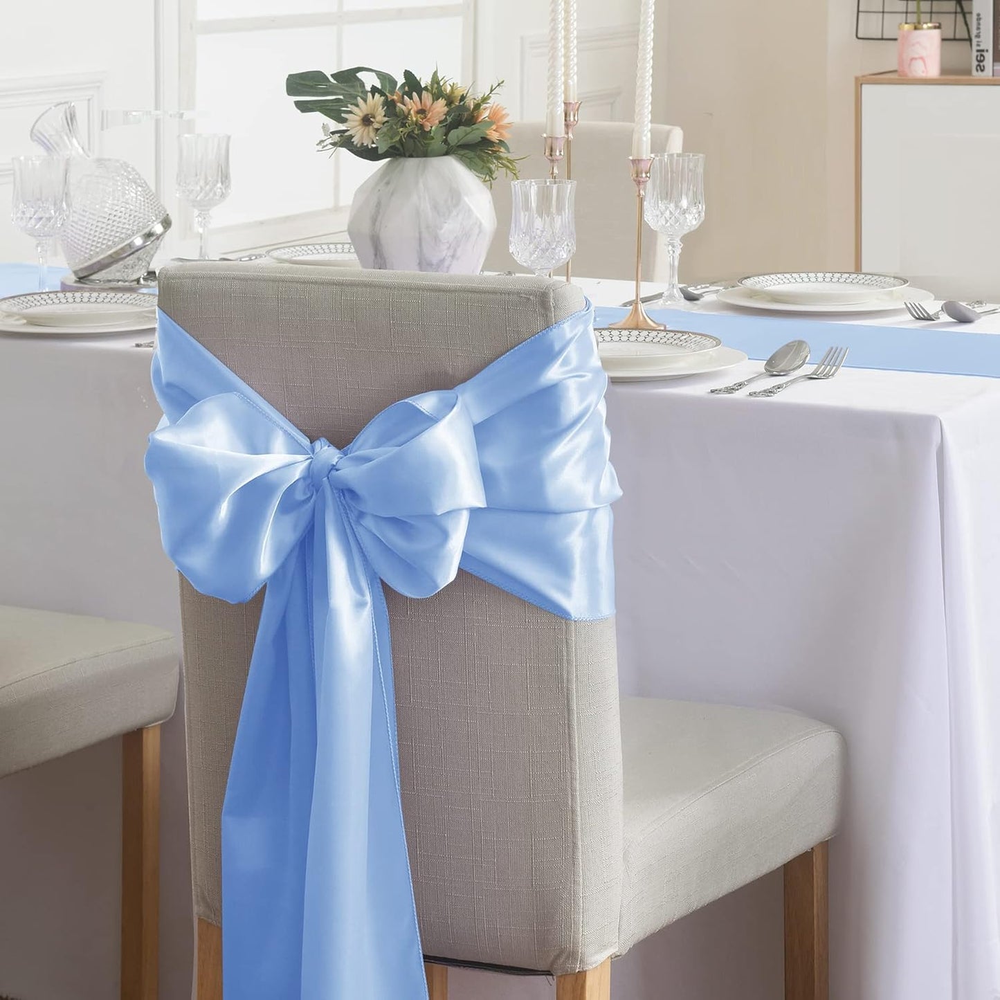 6Pack Table Runner 12 x 108 Inches Satin Silk Table Runner for Wedding, Birthday Party, Banquets, Graduations Decoration, fit Rectange and Round Table-Blue Mist