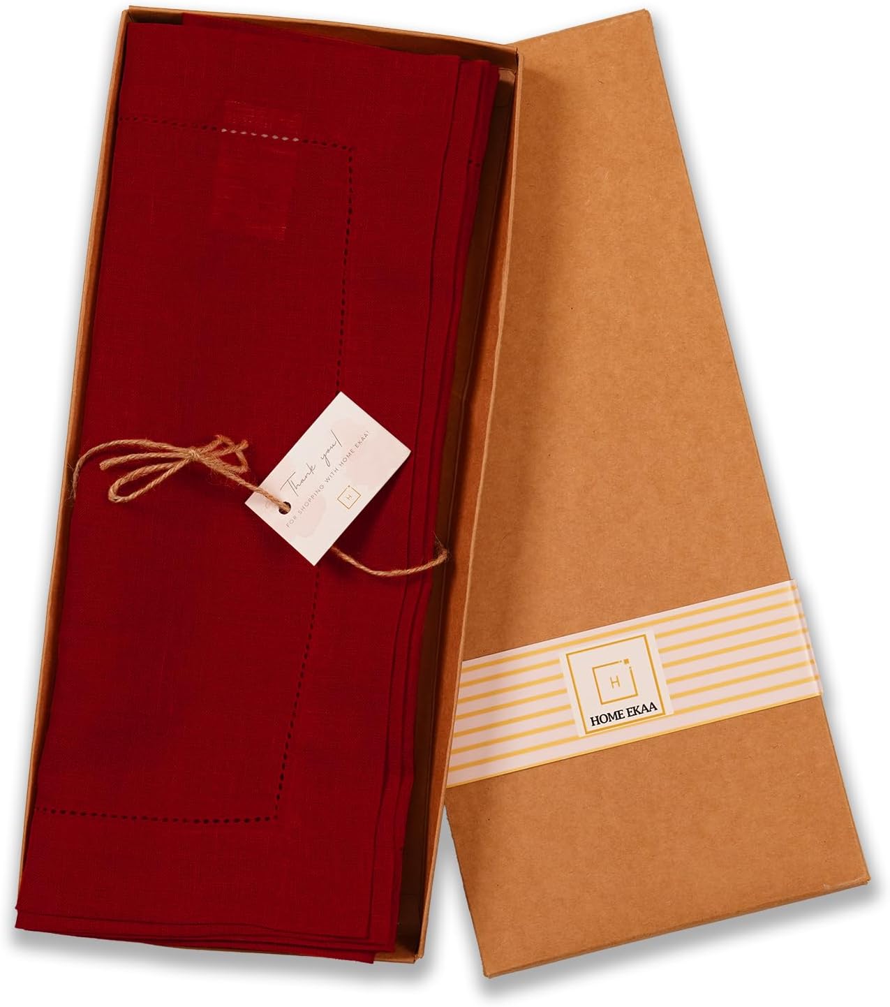 Linen Table Runner 14 x 90 Inch Long - 100% Pure Linen Christmas Red Table Runner - Cloth Fabric Hemstitch Runner for Thanksgiving, Christmas, Winter, New Year - Elara