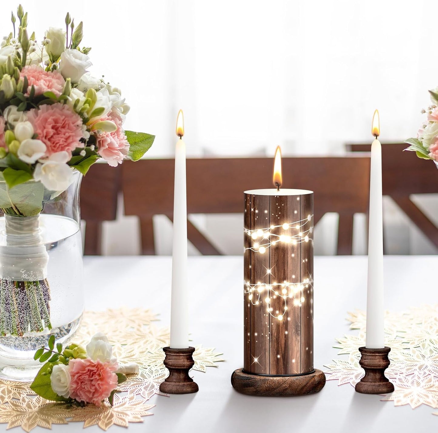 Irenare Unity Candles with Holder for Wedding Ceremony Wedding Decortions Accessories Glass Candle Holder Pillar Candle for Formal Events Church(Wood)