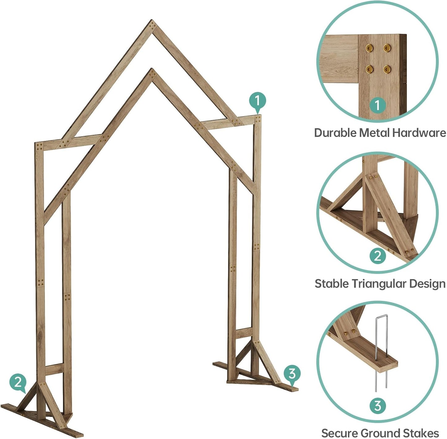 NiHome House-Shaped Solid Wood Wedding & Event Arch Frame, DIY Backdrop for Garden, Church, Party, Holiday Decorations, Sturdy Triangle Support Structure with U-Shaped Brackets for Outdoor Stability