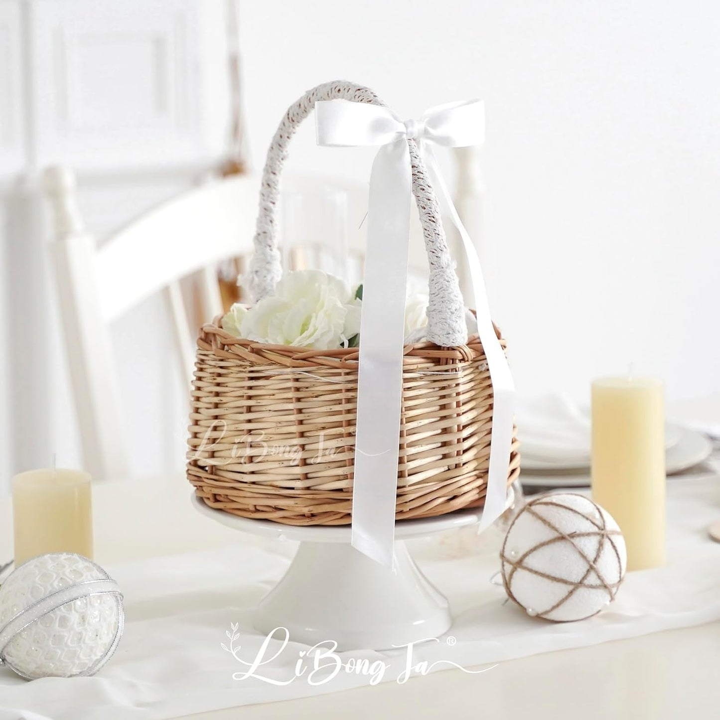 50 PCs White Bow Decor 5.5'' Satin Bows with Long Tail, Twist Tie Bows for Craft, Packaging Ribbon Bows, Premade Bows for Cake Decorating, Gift Bows for Treat, Wedding Favor, Party