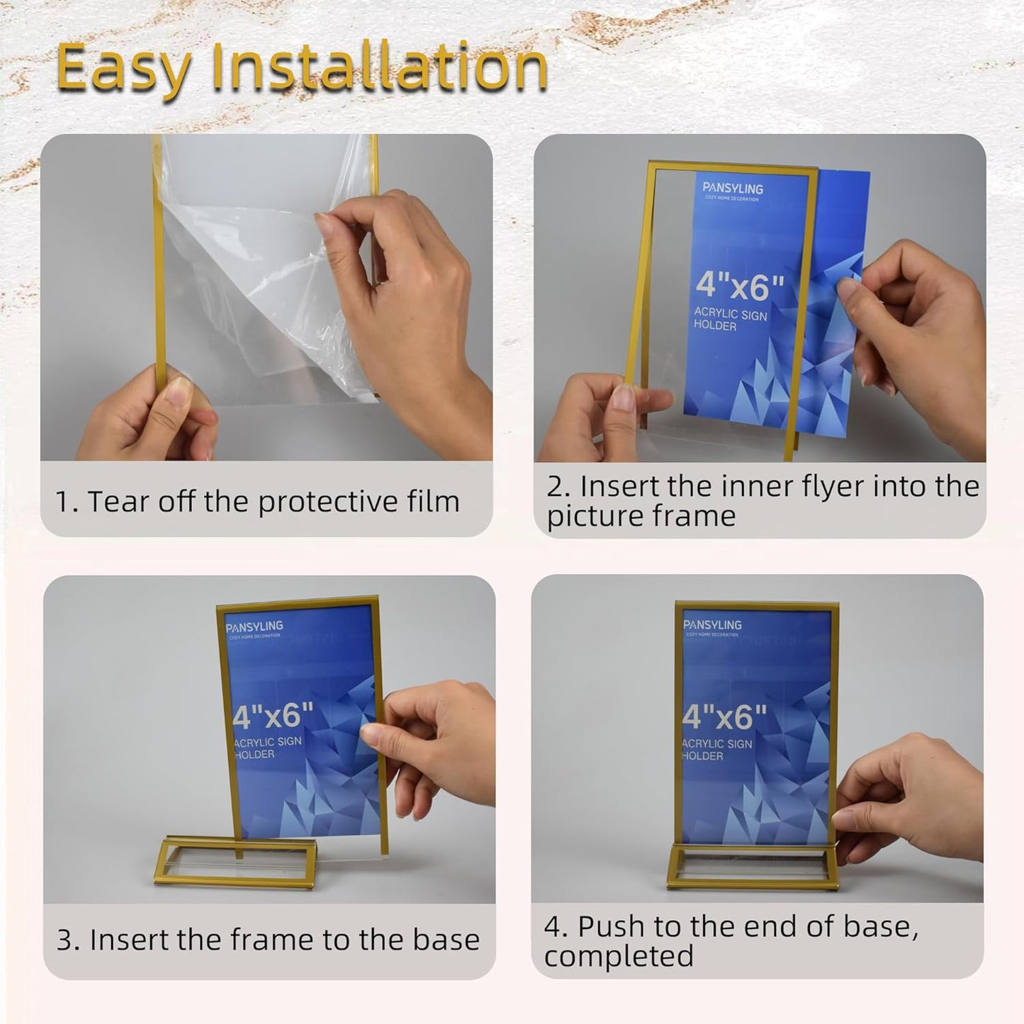 6 Pack Acrylic Sign Holder 4x6 Inches, Double-sided Picture Frames for Wedding Table Numbers Holders, Clear Menu Stand Table Top Display Sign Stand Flyer Holder Vertical Paper Holder,Gold Frames