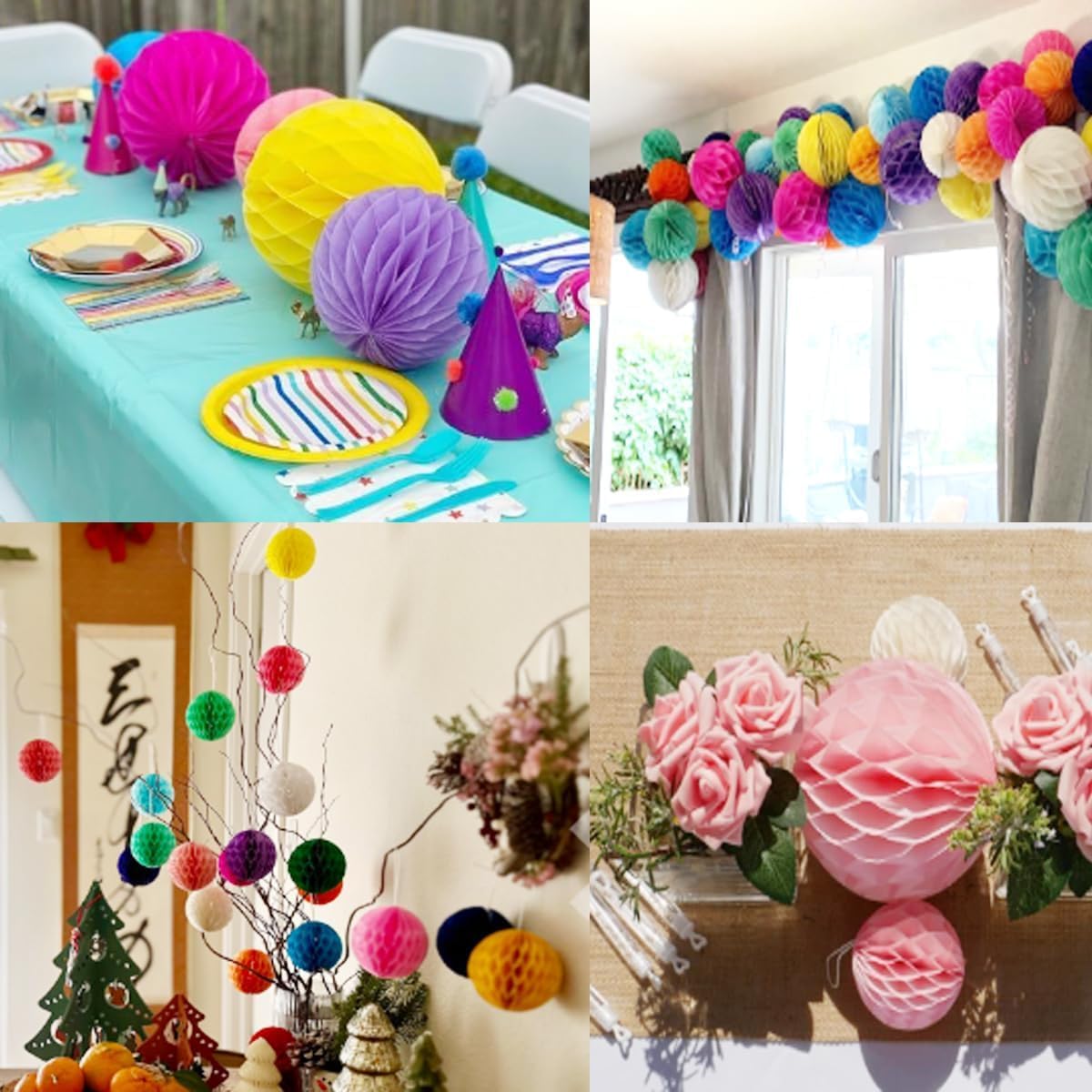 20pcs Honeycomb Decoration Paper Flower Balls Tissue Paper Pom Poms for Birthday Wedding Home Decor (3inch+6inch, Teal)
