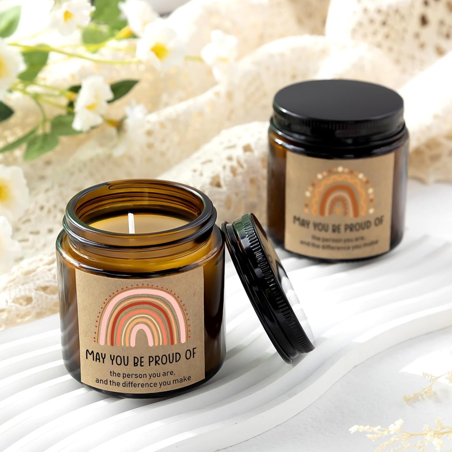 MTLEE 20 Pcs Thank You Gifts Candles 3.5 oz Employee Appreciation Inspirational Scented Soy Wax Candle Thank You Gift Christmas Gifts for Coworker Women Volunteer Teacher(Rainbow,Brown)