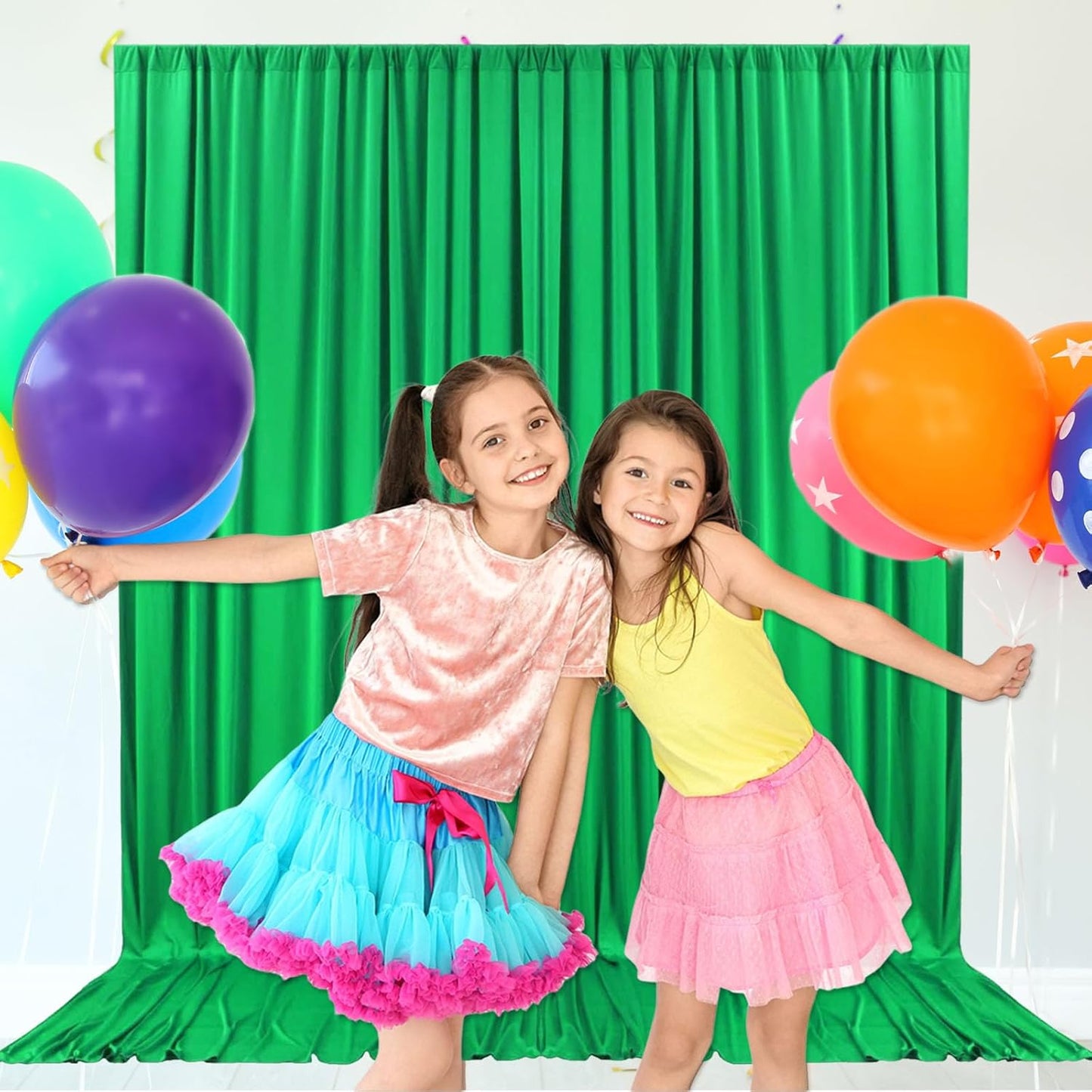 10ft x 10ft Green Backdrop Curtains for Parties, Fabric Satin Background Curtain with Rod Pockets for Weddings, Birthday, Baby Shower, Photography, Graduation Party Backdrop Drapes, 2 Panels