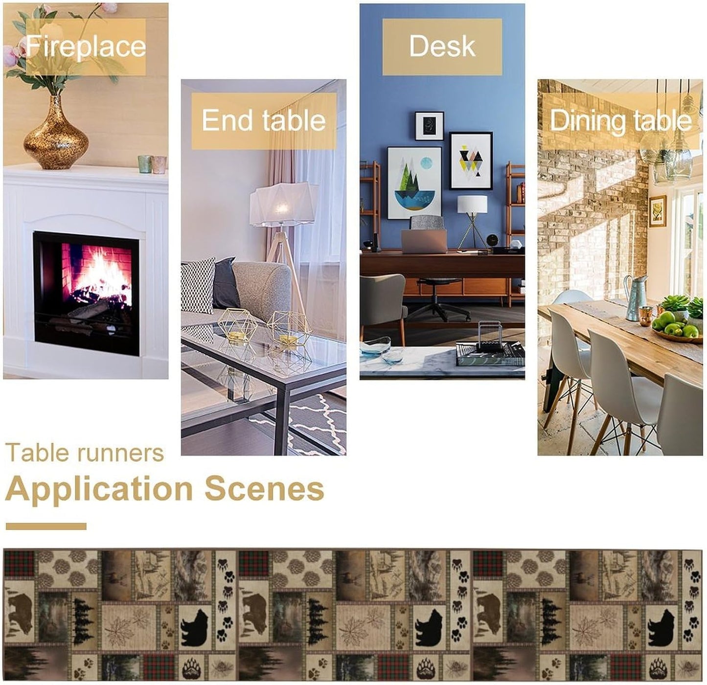 Retro Rusticd Cabin Table Runner Bear Country Farmhouse Vintage Lodge Table Runner for Party Dinner Festival Bedroom Living Room Kitchen 13x70 Inch