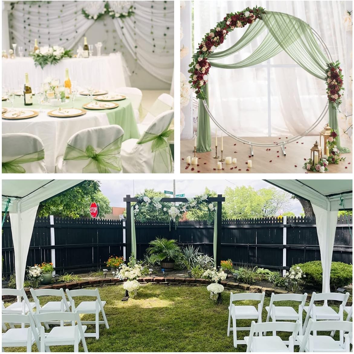 Sage Arch Drapes for Wedding Arch Draping Fabric Sheer Backdrop Curtain for Ceremony Bridal Party Decor 19Ft Length x 28" Width 4 Panels
