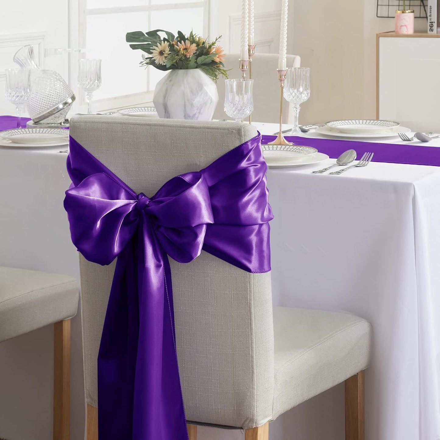 12Pack Table Runner 12 x 108 Inches Satin Silk Table Runner for Wedding, Birthday Party, Banquets, Graduations Decoration, fit Rectange and Round Table-Purple