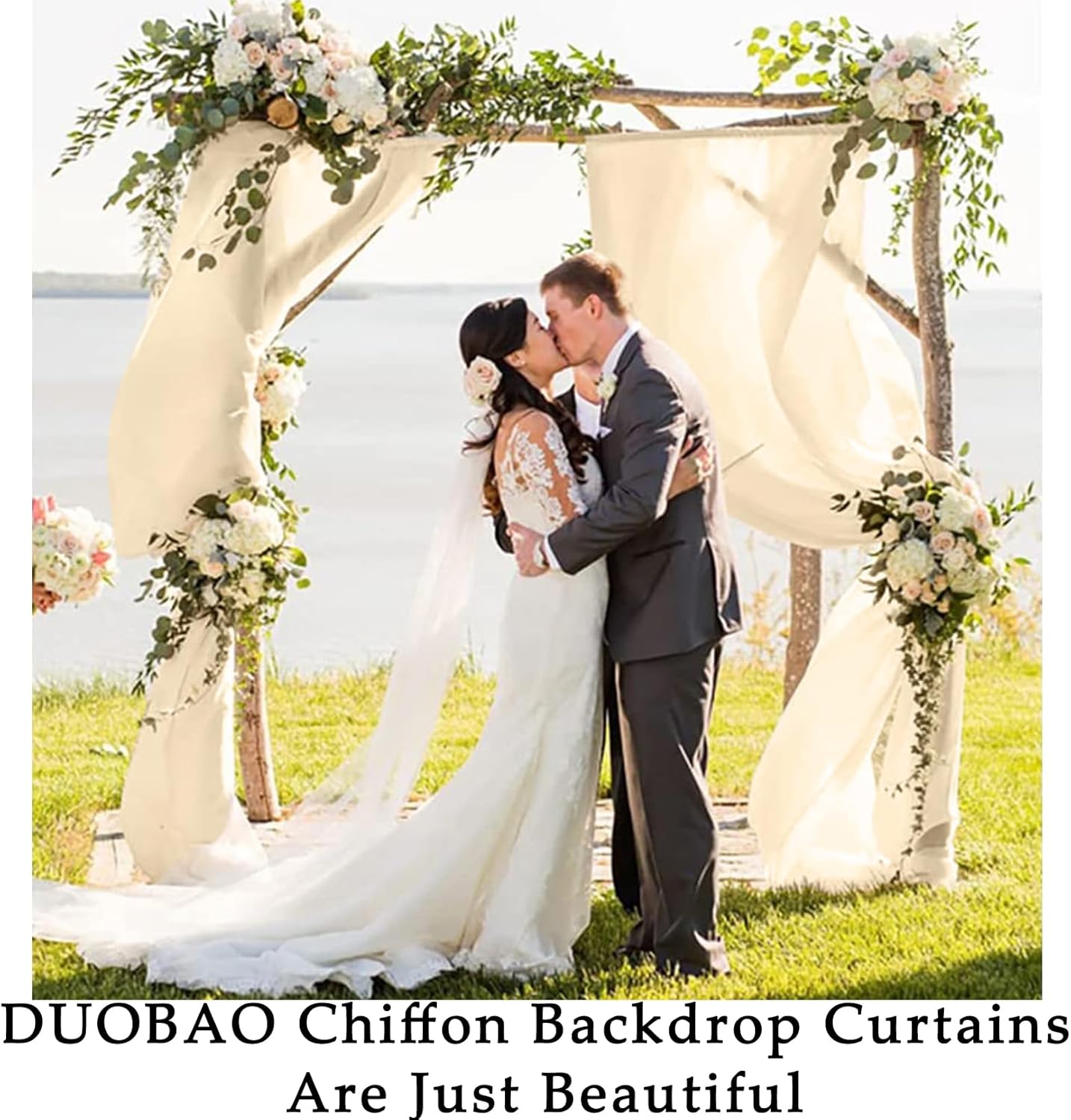 DUOBAO Ivory Chiffon Backdrop Curtain for Parties Sheer Curtains 96 Inch Length 2 Panels Set for Bedroom Wedding Backdrops Drape Cream Beach Drapes for Baby Shower Birthday Graduation(29''x96'')