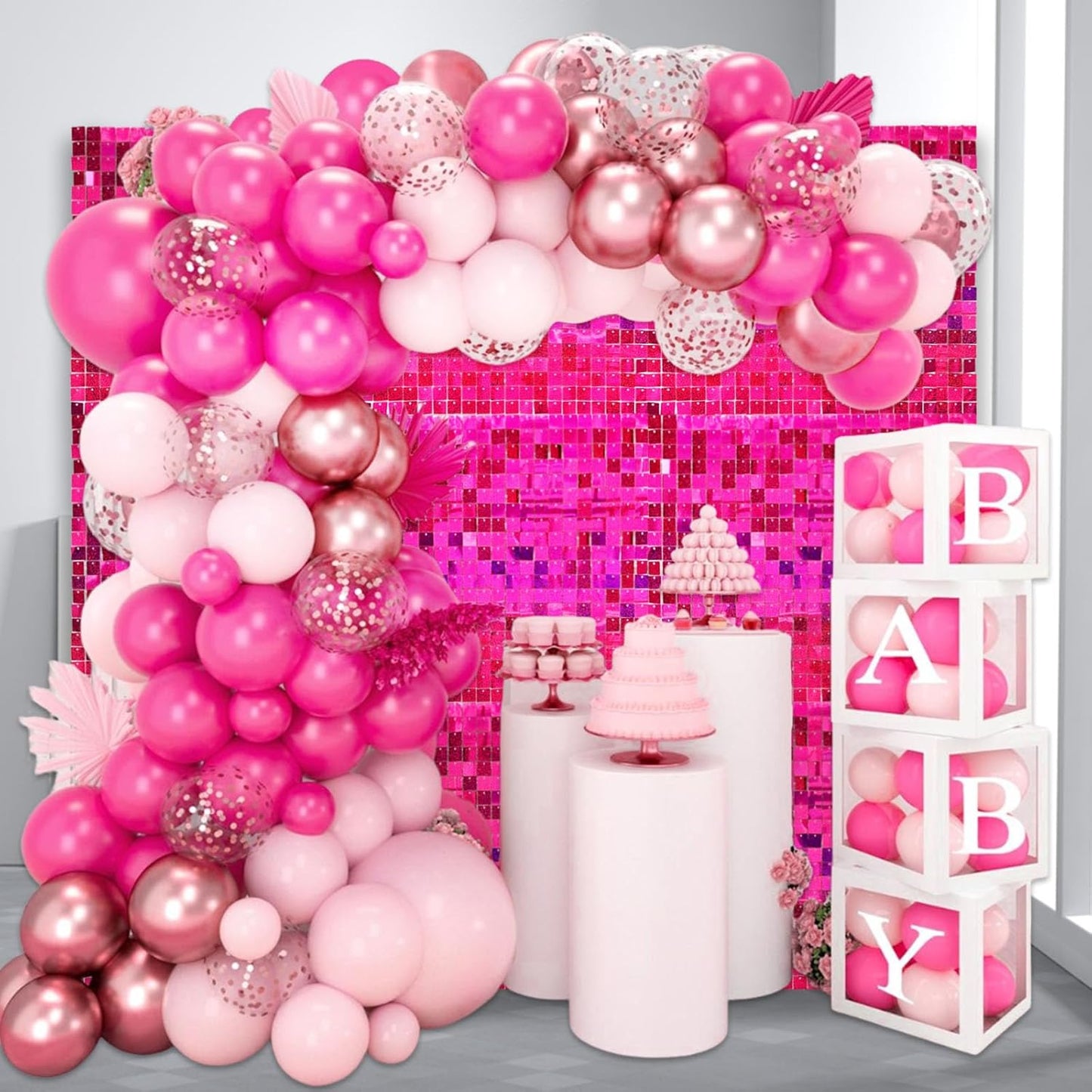 12PCS Fuchsia Shimmer Wall Backdrop, Laser Square Sequin Photo Backdrops Panel, Glitter Wall Background for Birthdays, Weddings, Christmas, Engagements, Disco Bachelorette Party Decoration (3FTx4FT)