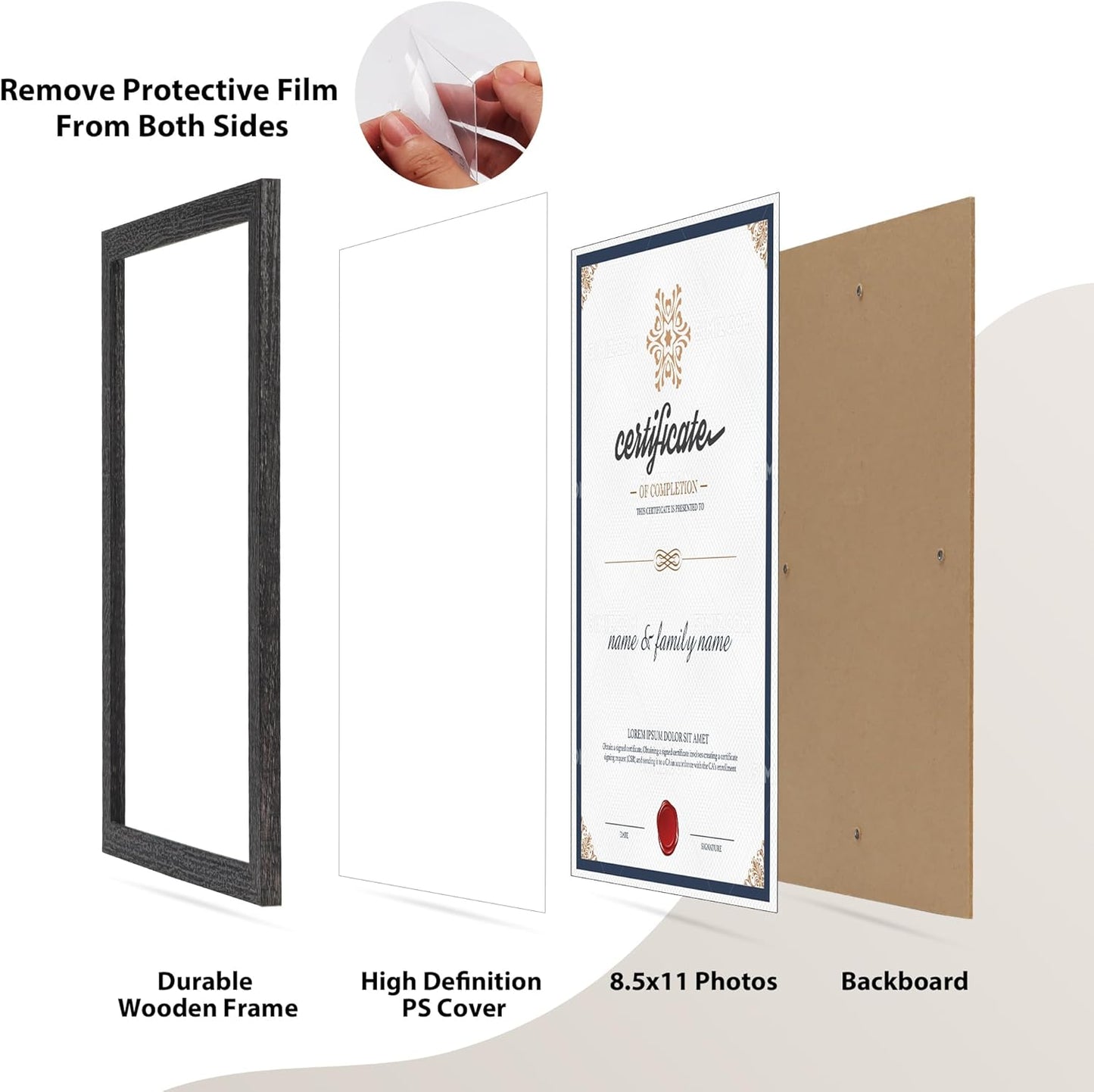 PETAFLOP Bulk 8.5 x 11 Picture Frame Set of 18, Rustic Black Document Certificate Frames for Wall Tabletop Vertically and Horizontally