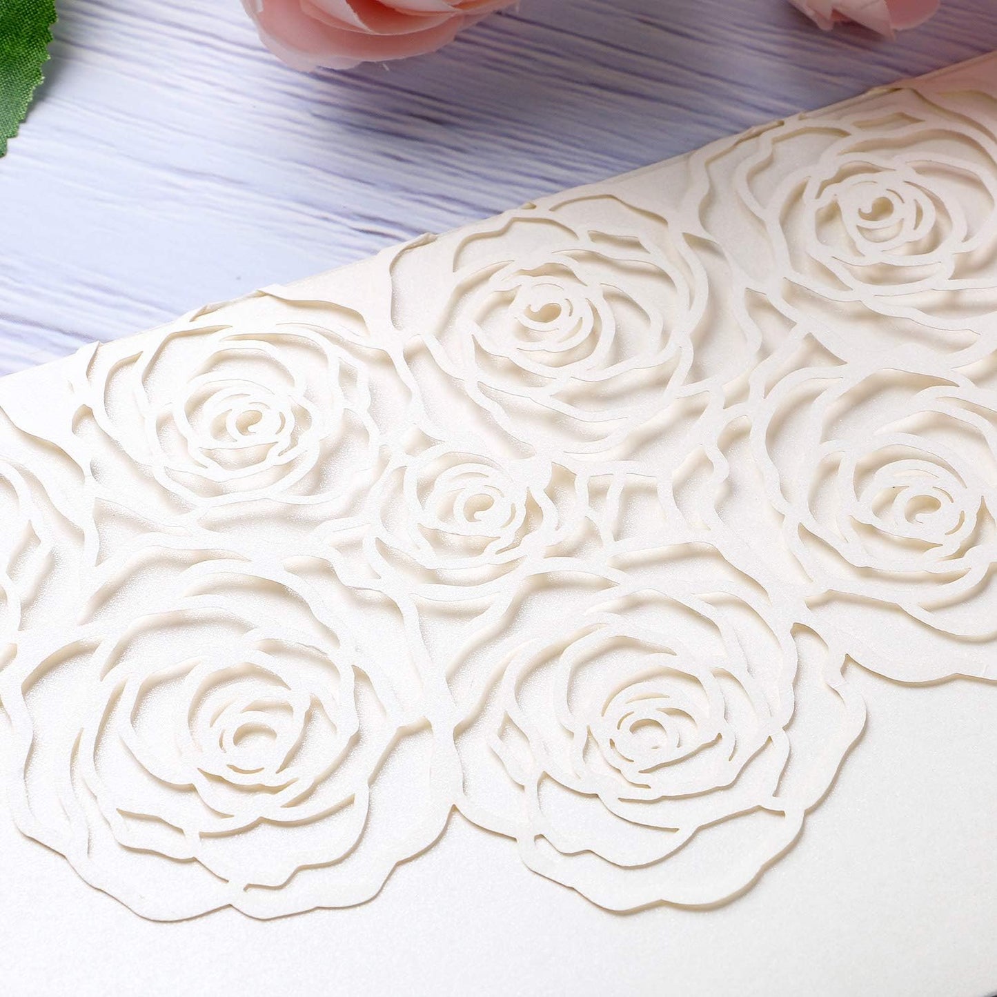 20 Pcs Laser Cut Wedding Invitations Card Pocket with Envelope for Birthday Party Baby or Bride Shower Invite suitable for 5 * 7 Inches Insert Paper (Ivory)