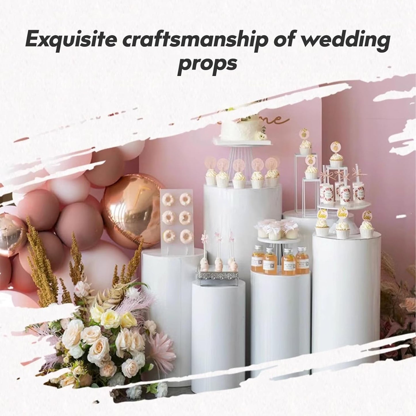 5PC Cylinder Pedestal Stands for Party, White Round Large Cylinder Tables, Pedestal Display Plinth Pillars for Wedding Ceremony Birthday Party Art Decor