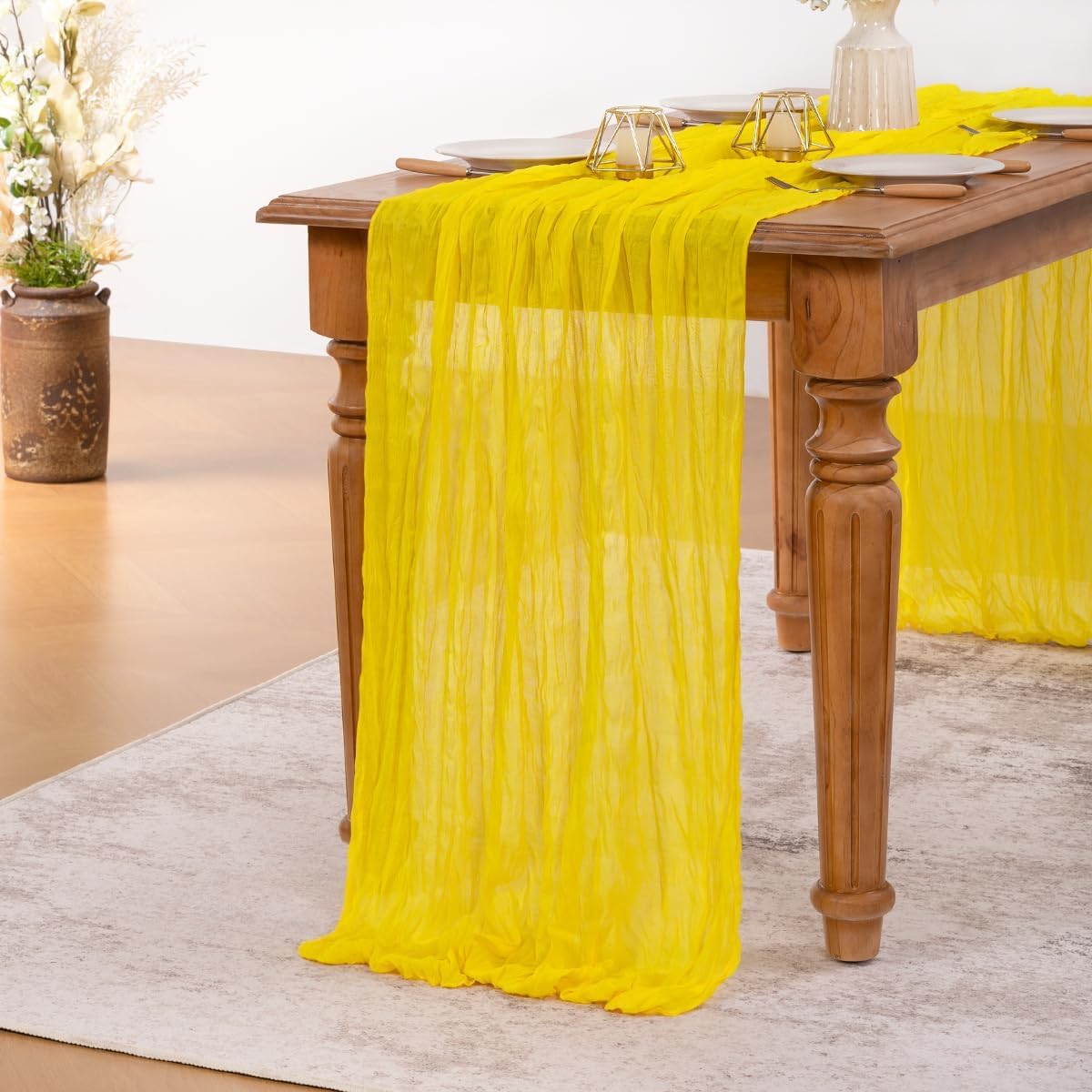 MLMW 4 Pack Yellow Cheesecloth Table Runner Boho Gauze Rustic Cheese Cloth Table Runner 160 inch Sheer 13.3ft for Wedding Party Baby Bridal Shower Birthday