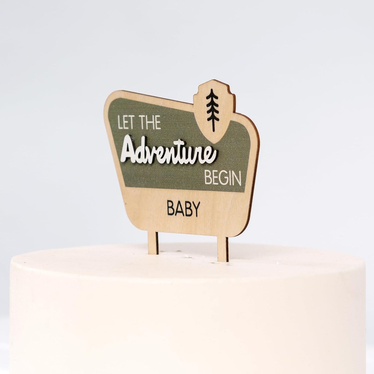Let The Adventure Begin Baby Shower Cake Topper - Happy Camper Wooden Cake Topper,Natural Adventure Themed Decor,Baby Shower Decorations