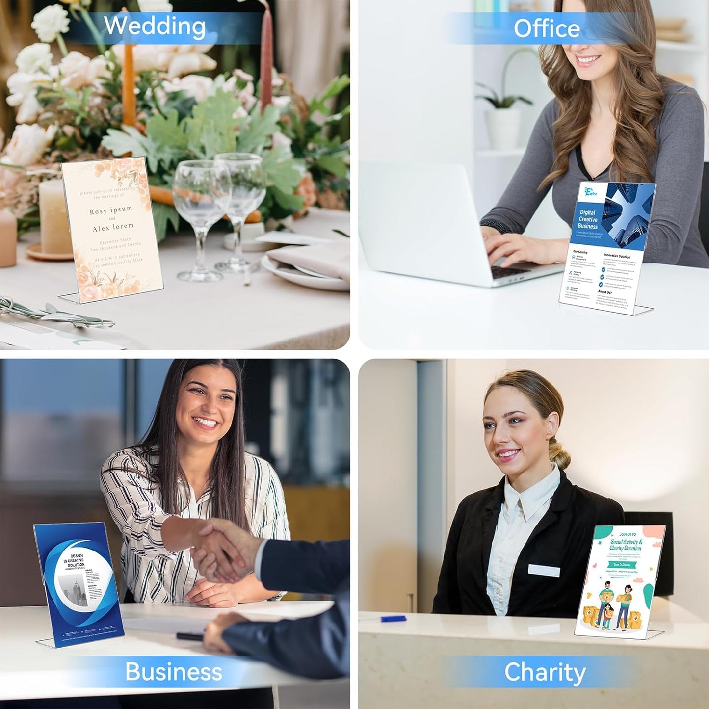 EHWINE 6 Pack 4 x 6 Acrylic Sign Holder, Clear Plastic Signs Display Stand, Vertical Slanted Back Paper Holder Stand up Table Top Sign Holders Flyer Stand Frames Suitable for Office Business Store