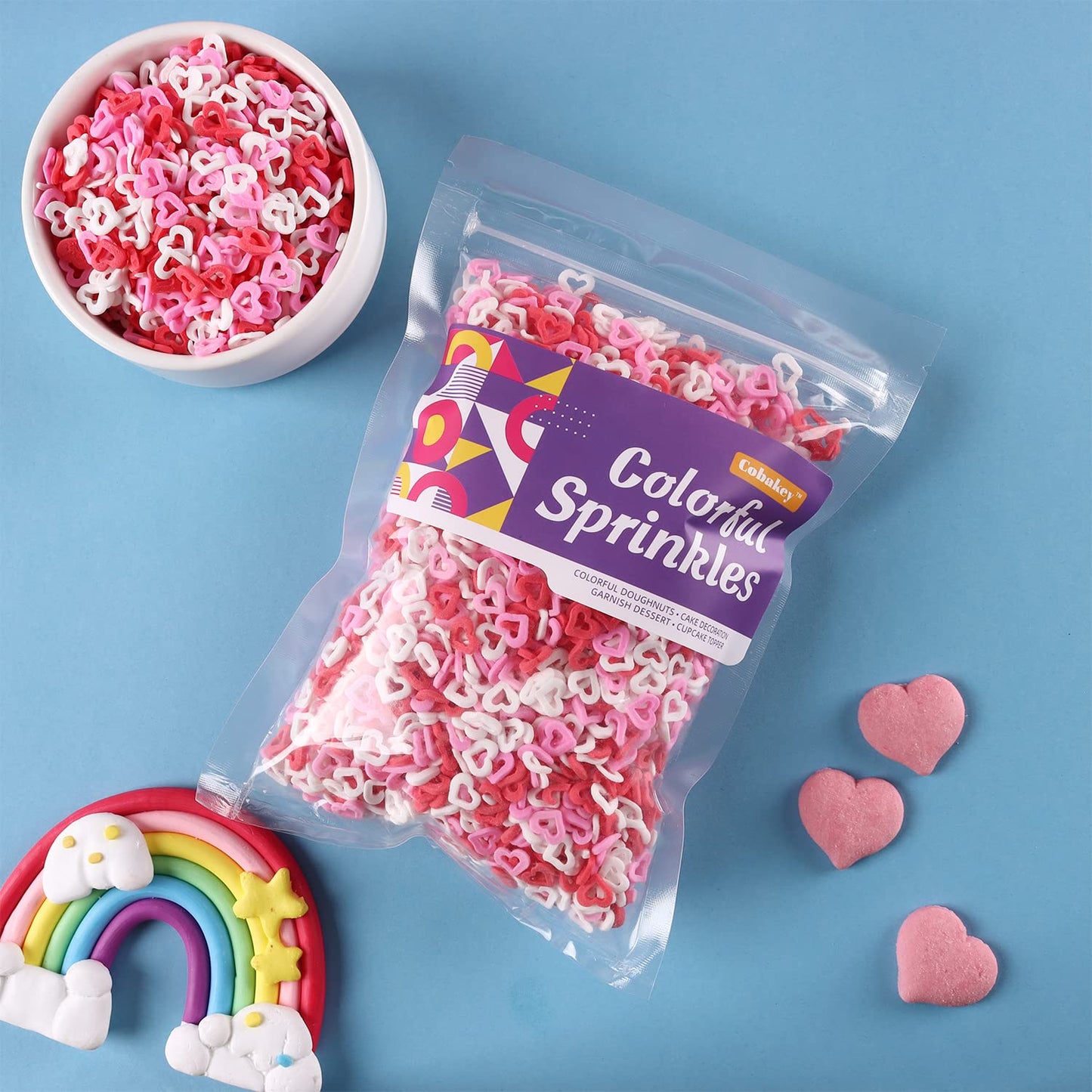 Sprinkles for cake decorating, 7 Ounces Valentine Sprinkles, Red/Pink/White Love Confetti Sprinkles for Cupcake, Cookies, Ice Cream Topper, Edible Cake Decorationss, Baking Desserts