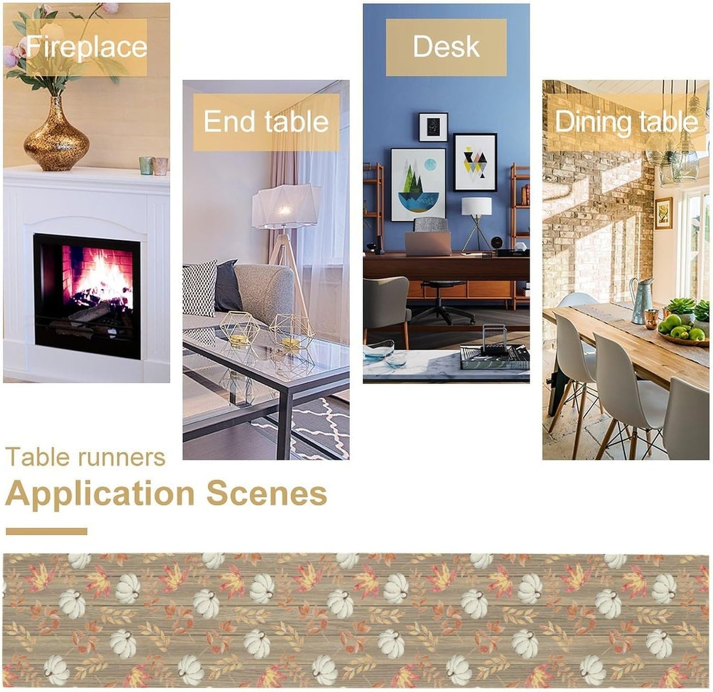 Autumn Table Runner,Pumpkins Maple Leaves Wood Fall r Seasonal Table Runner Kitchen Dining Table Decoration for Home Party Decor 13x60 Inch