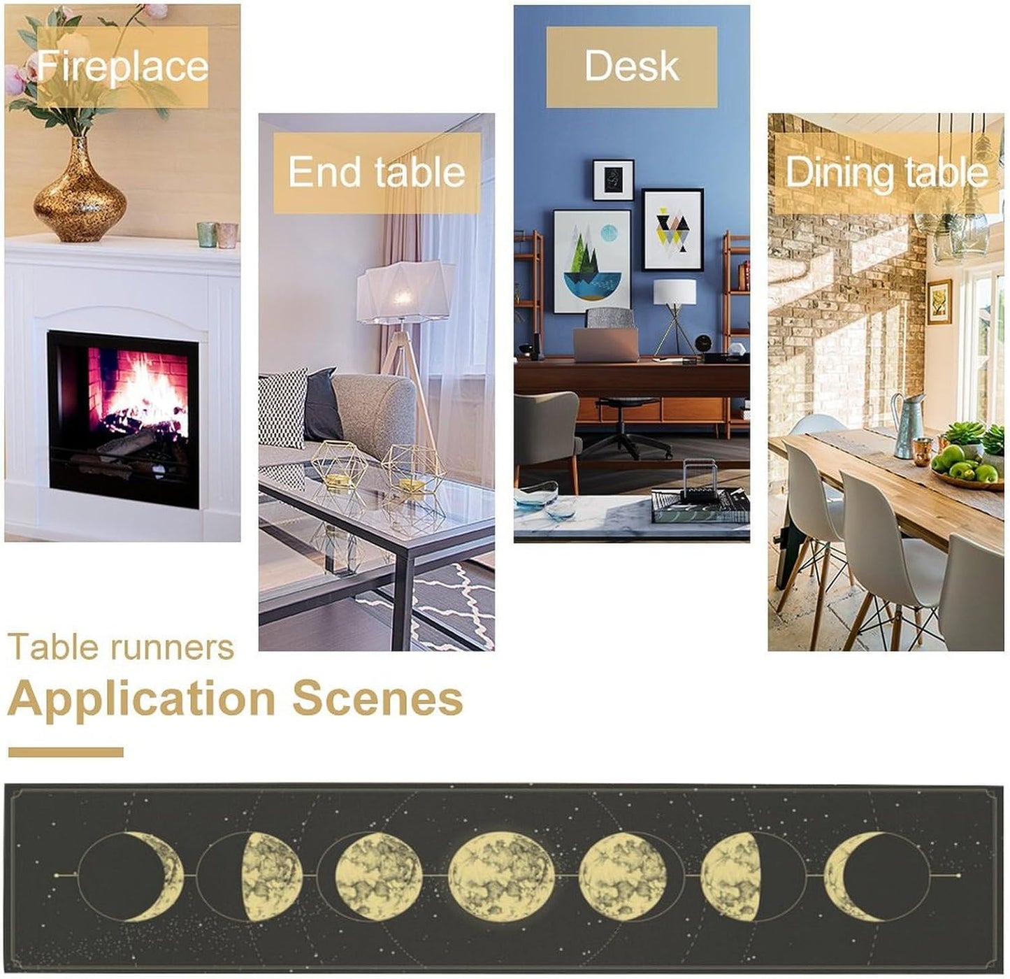 Sun Moon Table Runner, Mysterious Universe Milky Way Interstellar Space Western Traditional Elements able Runner for Party Living Room Home Kitchen Dinner Table Runner 13x70 Inch