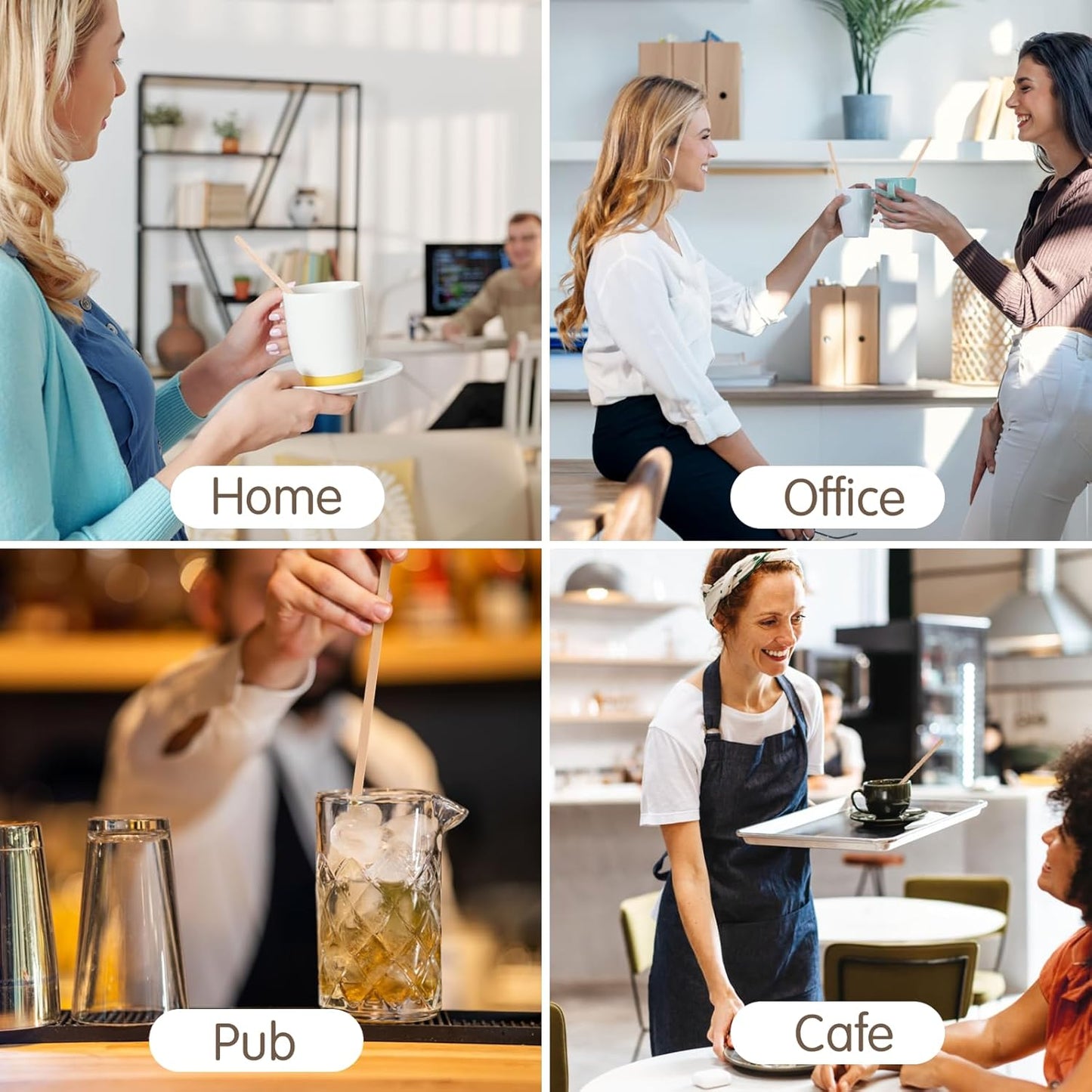 WISYOK 600 PCS Coffee Stirrers, 5.5 Inch Premium Birch Wood Sticks, Smooth Round Ends, Splinter-Free Disposable Stir Sticks for Coffee, Cocktails, Office, Home, Coffee Bars