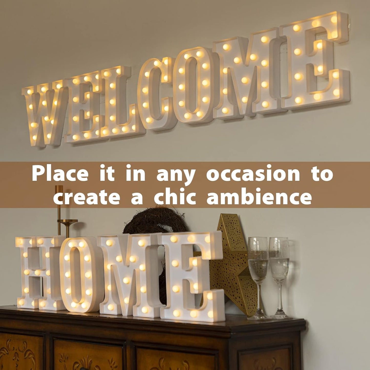 LED Marquee Letters Lights Sign-M, HXWEIYE Led Letters Lights 26 Alphabet, Light Up Number 0-9 Letters Sign for Party Home Birthday Anniversary Battery Powered Lighted Letters(Warm White)