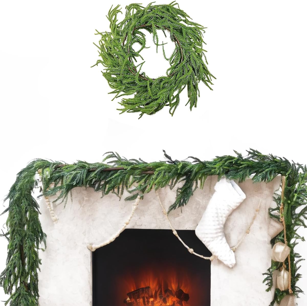 NSBELL 6 Ft Artificial Norfolk Pine Garlands, Real Touch Winter Pine Garland, Green Artificial Greenery Garland for Table, Mantle, Wall, Indoor, Outdoor Christmas Decorations