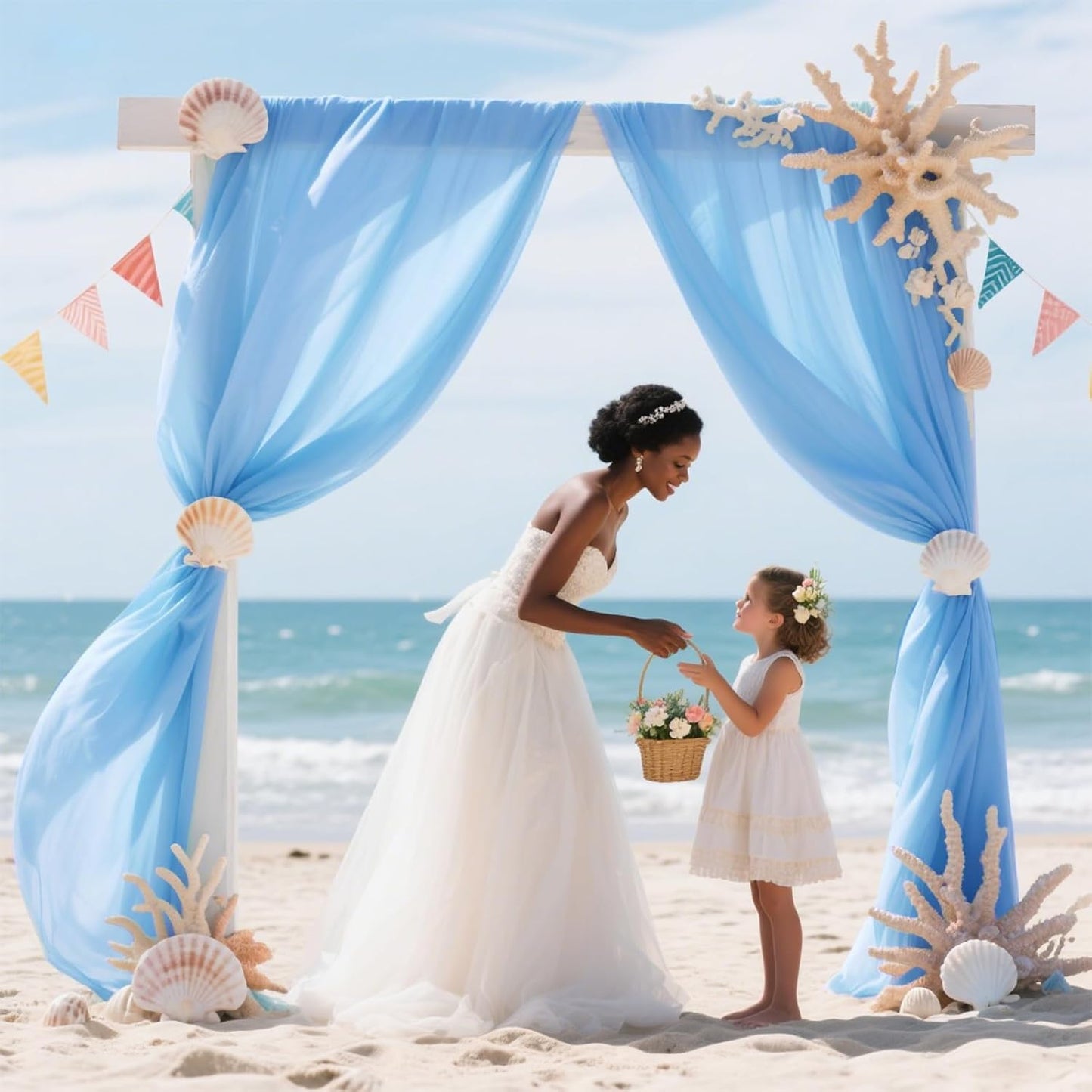 VOK Blue Wedding Arch Draping Fabric Chiffon Fabric, 29in x 18Ft 2 Panels Sheer Chiffon Outdoor Curtain for Wedding Ceremony Birthday Party Decoration (Blue,2 Panel)