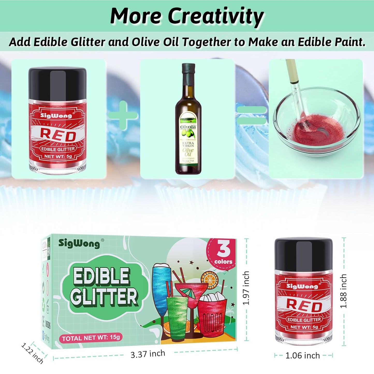 Edible Glitter Set, 3 Colors Luster Dust Edible Glitter, Food Grade Metallic Food Decorating Sprinkle Dust for Drinks Wine, Powder Glitter for Fondant, Chocolate, Candy, Cookie, 5g/0.18oz, Vegan