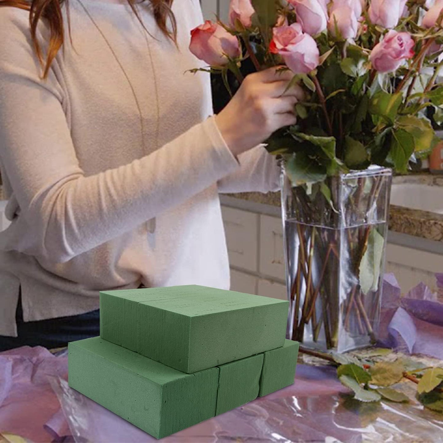 KIMOBER Wet Floral Foam Bricks,Green Foam Blocks for Flower Arrangement, Wedding,Party Decoration, Pack of 3