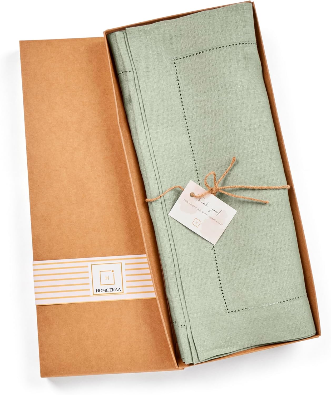 Linen Table Runner 90 inches Long – 100% Pure Linen Sage Green Hemstitch Table Runner 14 x 90 Inch for Dining, Spring, Summer, Wedding Decorations, Gift – Elara