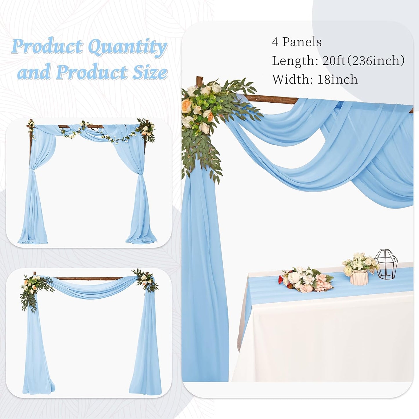 6 Panels Wedding Arch Drapery Baby Blue 28"x20Ft Wedding Arch Draping Fabric Chiffon Fabric Drape Sheer Backdrop Curtain for Weddings Party Swag Ceremony Birthday Arbor Drapery Reception Ceiling Décor