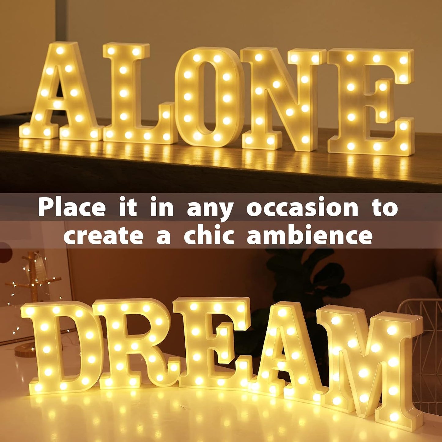 HXWEIYE Light Up Letters A, LED Marquee Letters Lights Sign 26 Alphabet and 10 Number Big Light Letter for Party Birthday Bar Battery Powered Christmas Decor Letter Lights (Warm White)