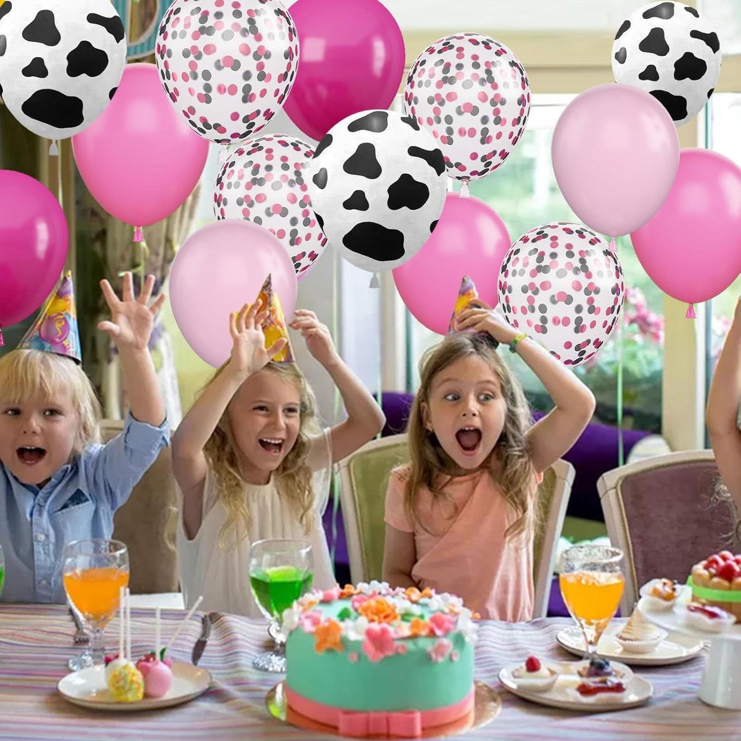 Cow Balloons, 12 Inch Pink Cow Print Balloon Hot Pink Pastel Pink Confetti Pink Helium Latex Balloons for Birthday, Girls, Cow Print Party, Cowgirl Rodeo Party, Farm Party Decorations Supplies