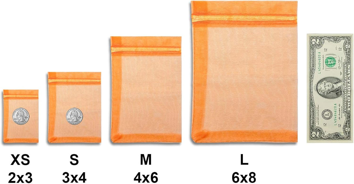 TheDisplayGuys 48-Pack 3x4 Orange Sheer Organza Gift Bags with Drawstring, Jewelry Candy Treat Wedding Party Favors Mesh Pouch