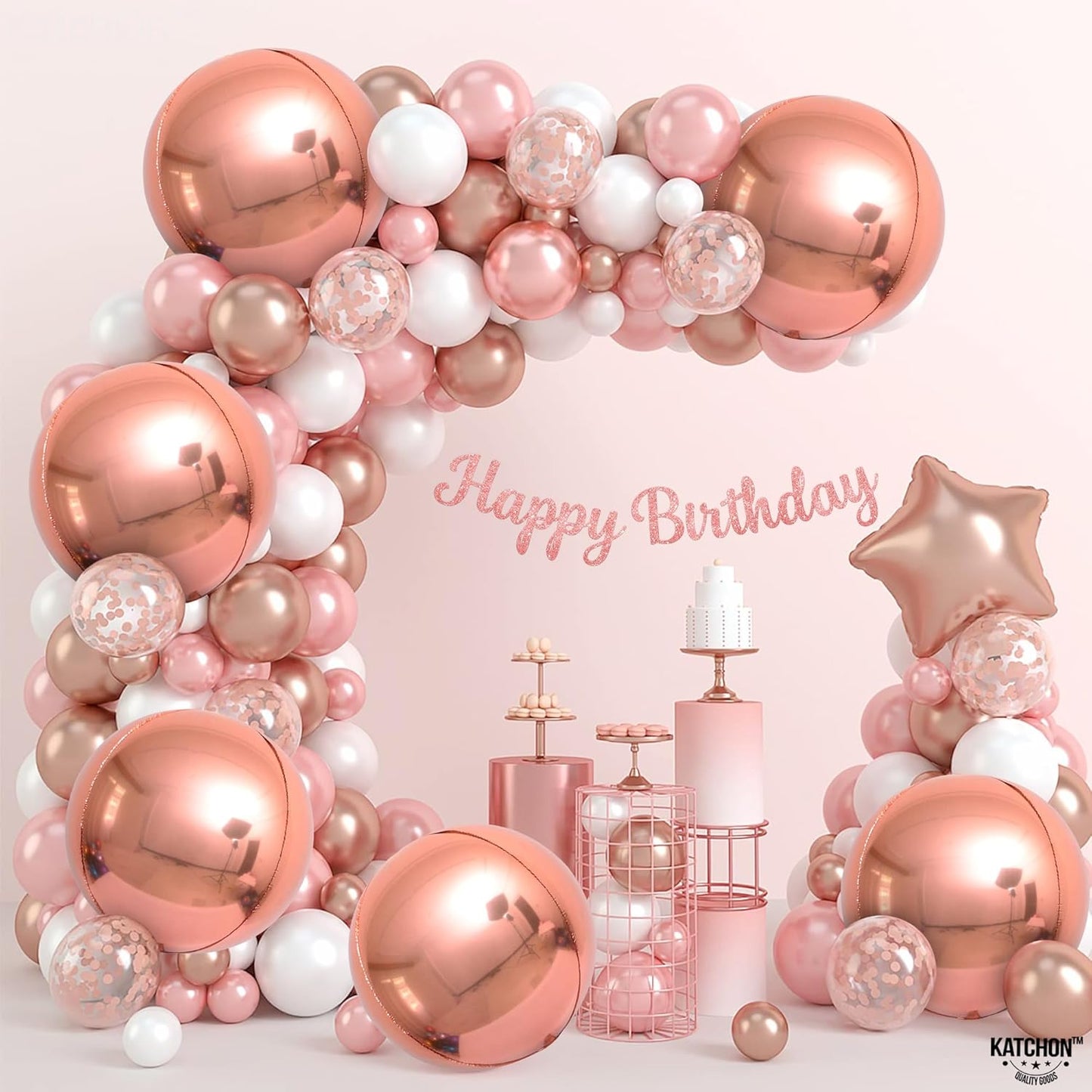 KatchOn, Giant Rose Gold Balloons - 22 Inch, Pack of 6 | Rose Gold Foil Balloons for Bridal Shower Decorations | Rose Gold Mylar Balloon for Bachelorette, Anniversary, Birthday Party Decorations