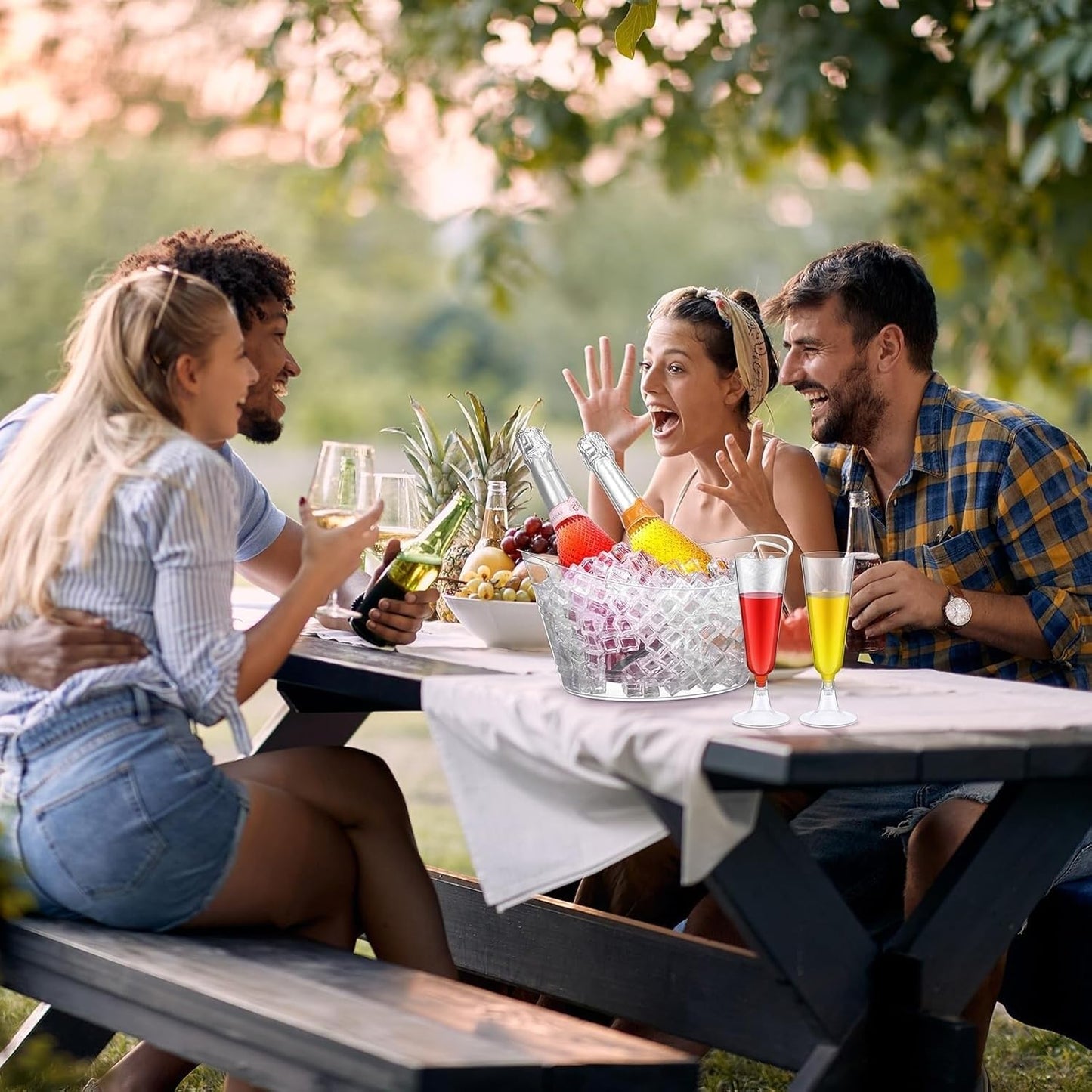 2pcs 5.5L Ice Bucket with 1pc Scoops and 1 Wine beer Bottle Opener,Large Clear Acrylic Ice Bucket for for Wine Champagne Mimosa Cocktail Bar Picnic Fruit Storage Basket (2PCS 5.5L)