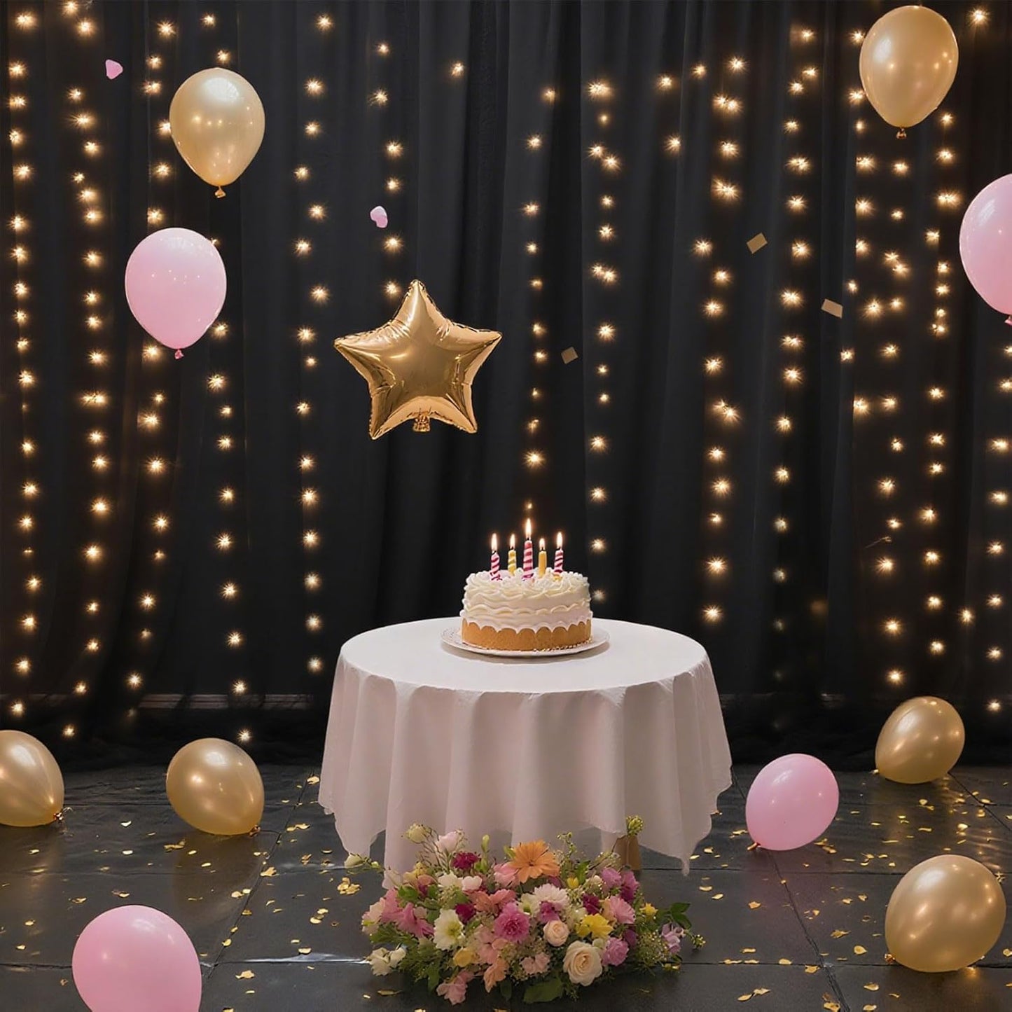 Ledido 10×8ft Tulle Backdrop Curtains with Lights String - 300LED Fairy Lights Sheer Curtain Backdrop for Weddings Baby Shower and Birthday Party Decorations(4 Panels 5×8ft)