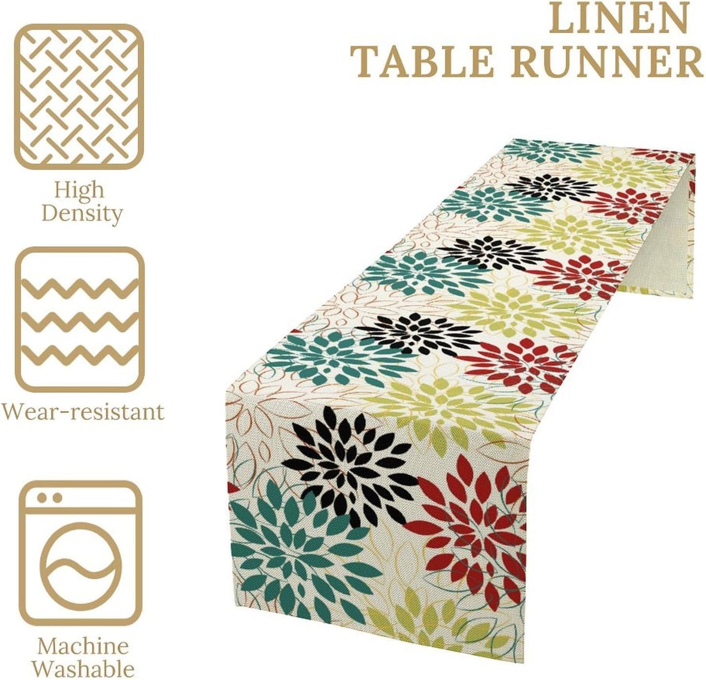 Abstract Red Dahlia Vintage Table Runner, Geometric Lines Mid Century Vintage Modern Colorful Table Runner for Party Kitchen Dining Living Room Laundry Room Decor, 13x60 Inch