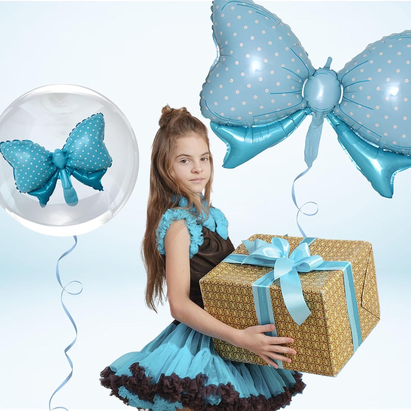 36 Inches Bow Foil Balloon Huge Bowtie Blue Balloon for Baby Shower, Wedding, Kids Theme Party Decoration (Blue 2)