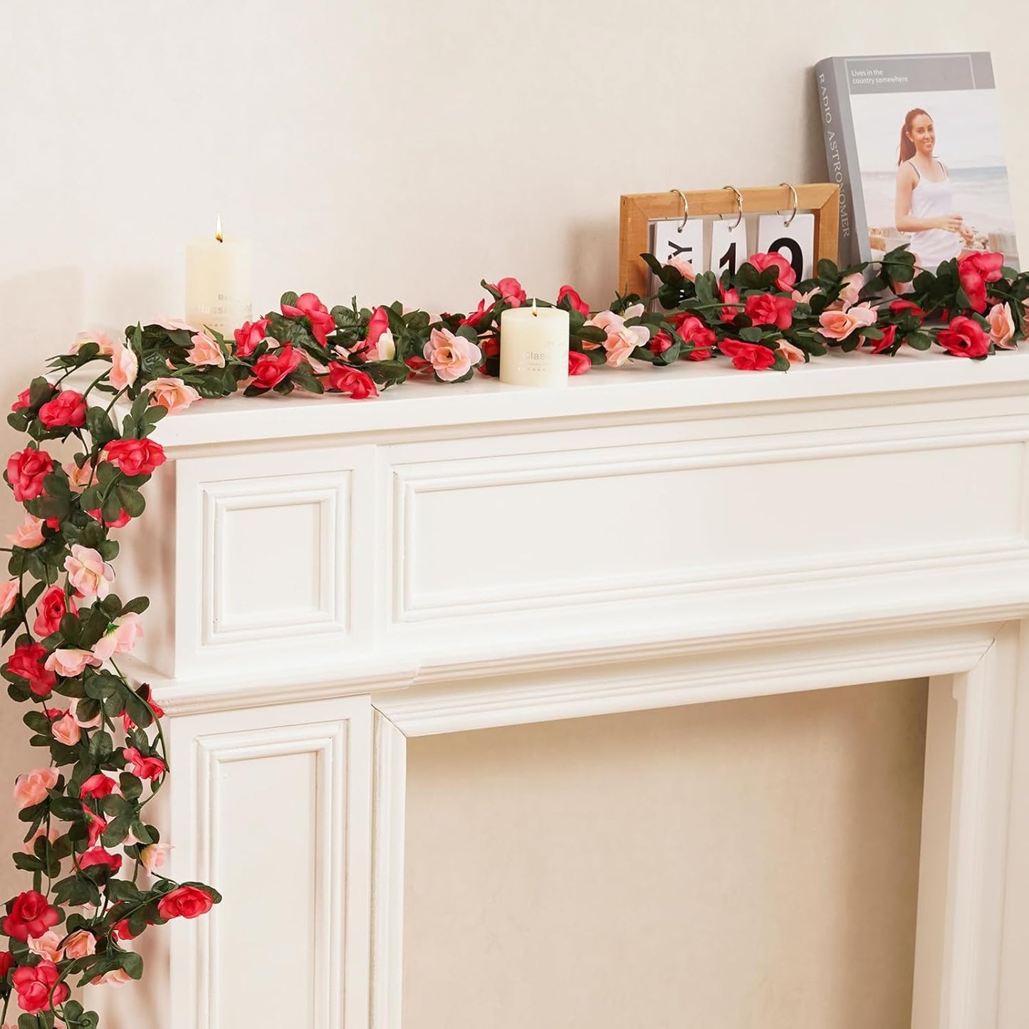 8 Pcs 65.6 Ft Flower Garland Rose Vines, Pink Rose Garland for Decoration, Flower Vine for Room Table Birthday Wedding Party Garden Wall Decor