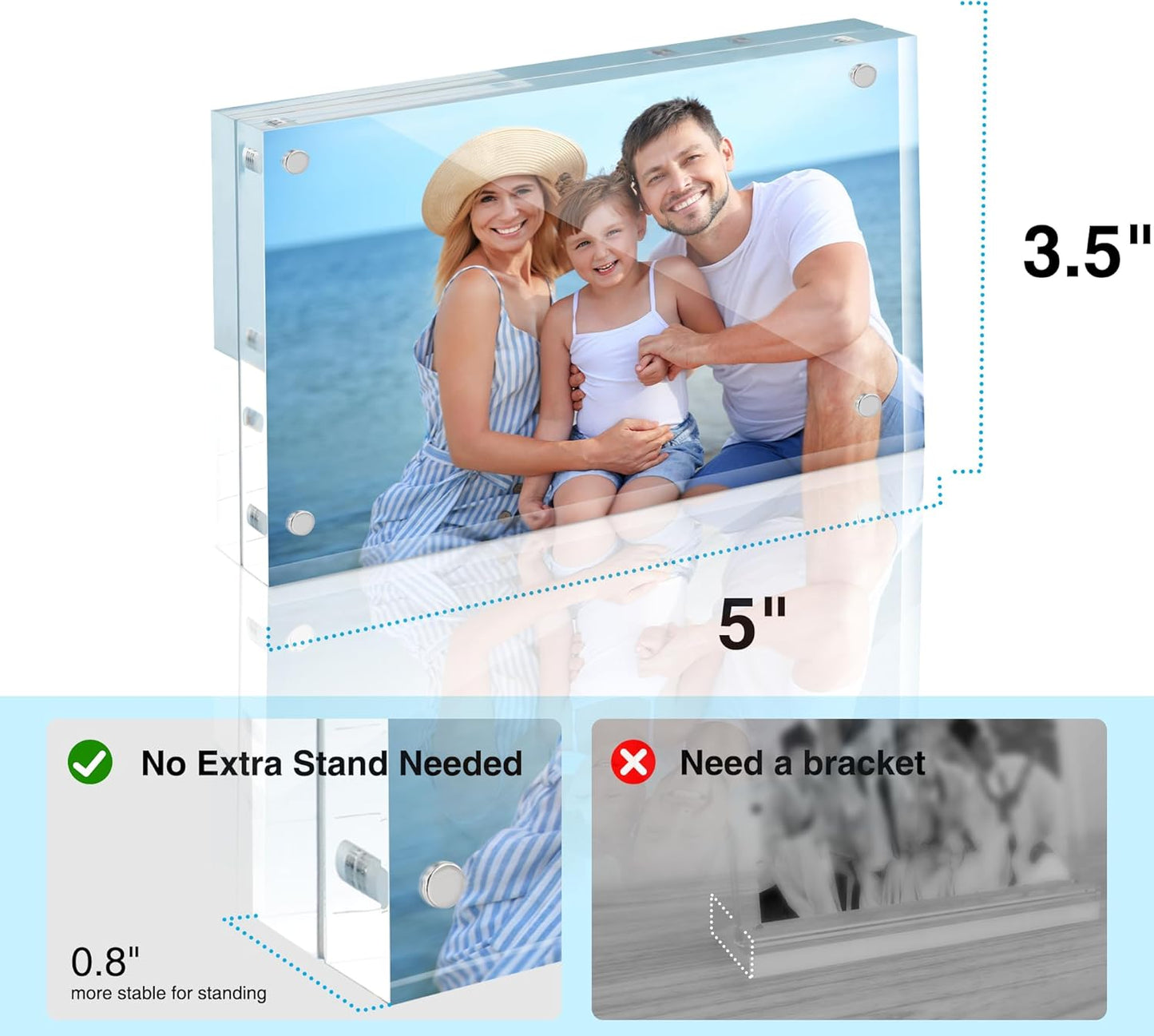 HOUSE DAY Acrylic Picture Frames 3.5x5, 3 Pack Magnetic 3.5 x 5 Picture Frame, Double Sided Clear 3.5x 5 Photo Frame with Microfiber Cloth, Frameless FreeStanding 3.5x5 Frame Gift for Desktop Display