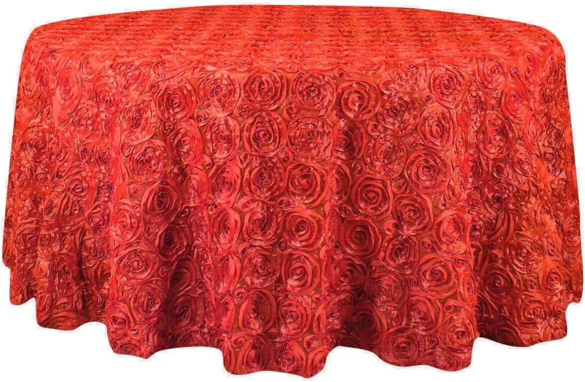 Efavormart 120" Wholesale Round Table Cover RED Grandiose Rosette 3D Satin Tablecloth for Wedding Party Event Decoration