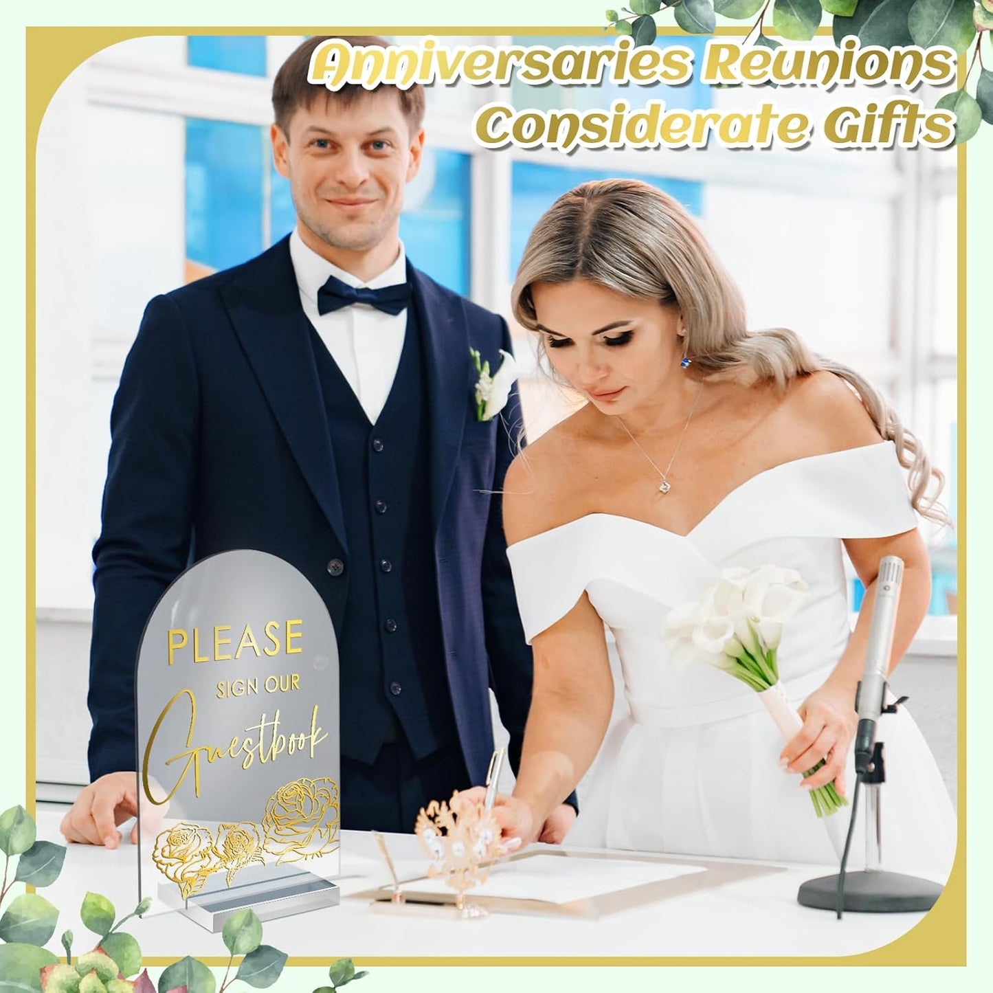 Chunful 4 Pcs Clear Acrylic Wedding Sign with Stand for Ceremony Reception 5" x 7" Guest Book Cards and Gifts In Loving Memory Favors Please Take One Table Sign for Wedding(Shiny Gold,Classic Style)